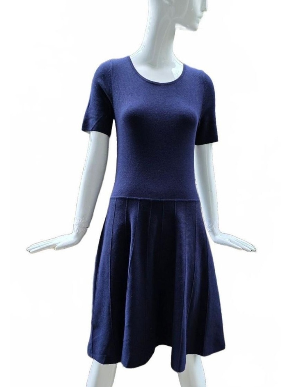Talbots Navy Blue Drop Waist Scalloped Hem Knit Keyhole Midi Dress Size 6